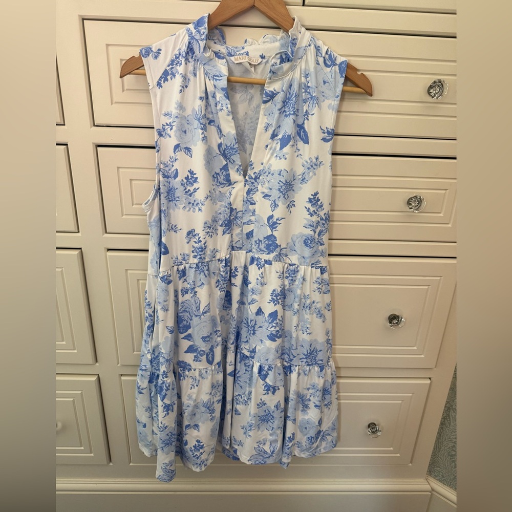 MAHI GOLD Blue and White Floral Mini Dress